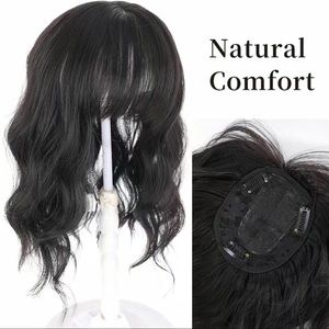 Human hair blend black brown topper extension